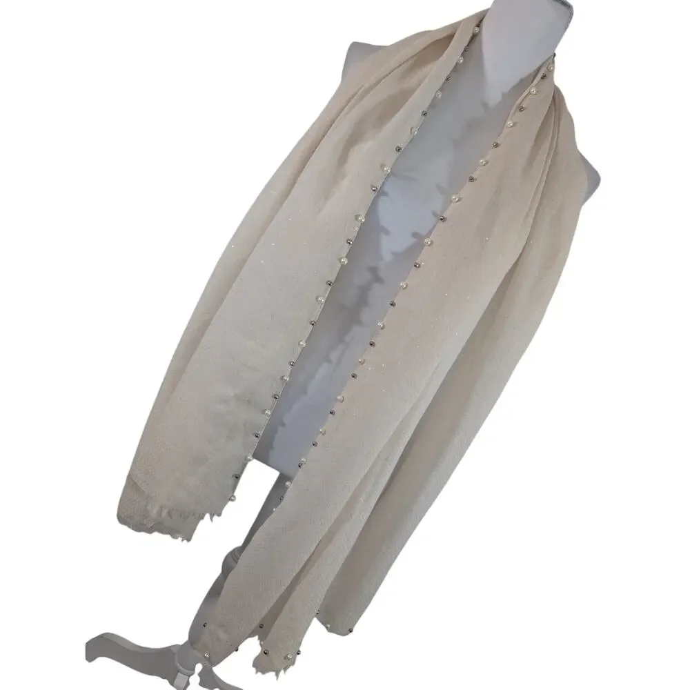 DELICATELY GORGEOUS PALE PINK+ SILVER METALLIC GLINTS, PEARL/SILVER BEAD SCARF!